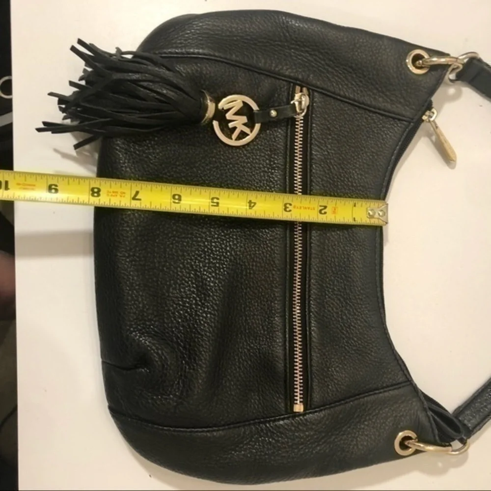 Michael kors black leather hobo bag gold tone logo